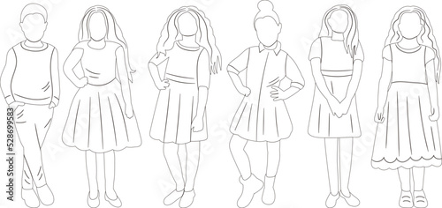 kids sketch, outline vector, isolated