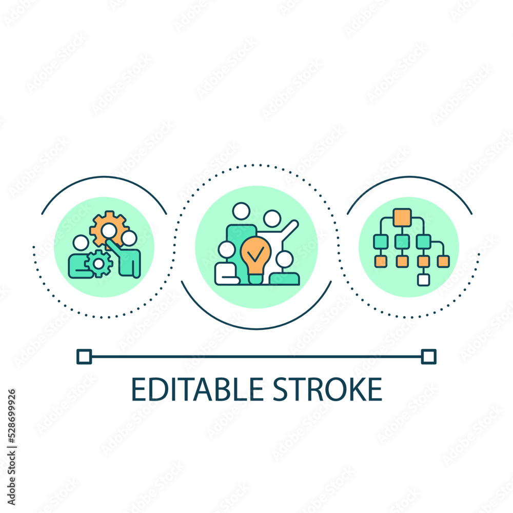 Build productive team loop concept icon. Hiring specialists for company. Collaboration abstract idea thin line illustration. Isolated outline drawing. Editable stroke. Arial font used Build productive team loop concept icon. Hiring specialists for company. Collaboration abstract idea thin line illustration. Isolated outline drawing. Editable stroke. Arial font used