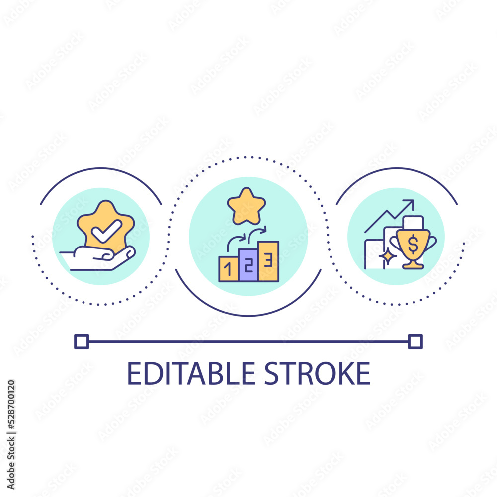 Development and achievement loop concept icon. Winner award. Strategy to get success abstract idea thin line illustration. Isolated outline drawing. Editable stroke. Arial font used Development and achievement loop concept icon. Winner award. Strategy to get success abstract idea thin line illustration. Isolated outline drawing. Editable stroke. Arial font used
