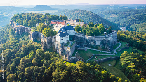 View of Königstein Fortress in Saxon Switzerland, National park Saxon Switzerland, Germany
