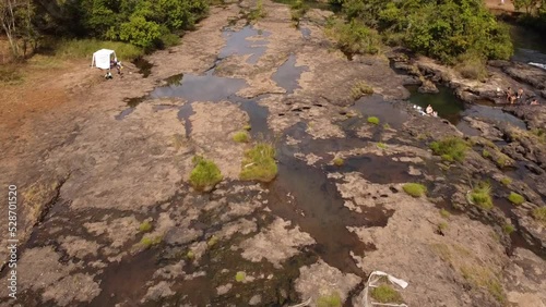 cachoeira da fumaça, em Uberlandia, Minas Gerais, no Brazil, aqui ela estava mais vazia proporcionando voos lindos de drone, os pequenos poços no leito do rio que hoje esta seco photo
