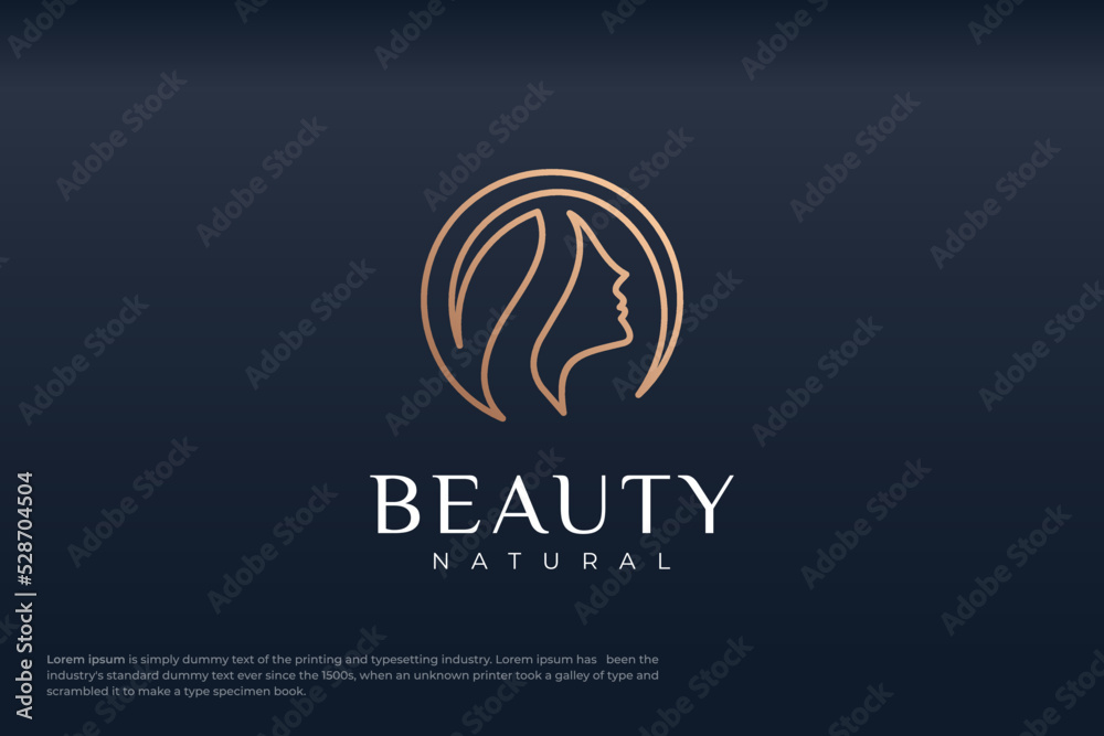 Beauty woman line art logo design gradient