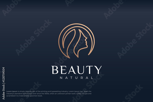 Beauty woman line art logo design gradient