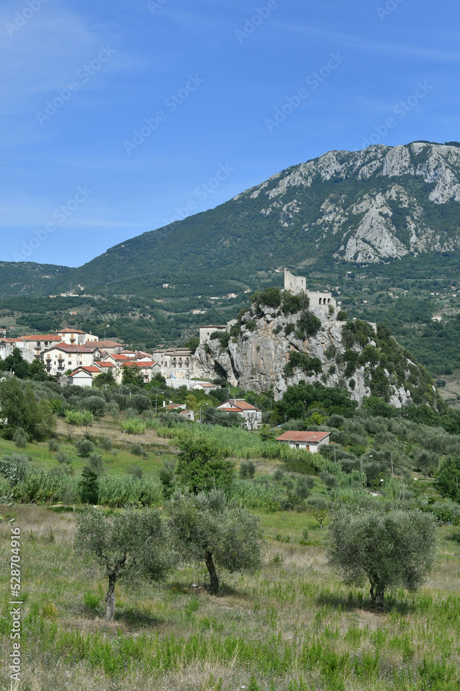 View of the fortress of Quaglietta, a medieval village in the province of Salerno in Italy.