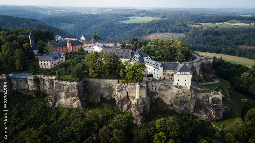 View of Königstein Fortress in Saxon Switzerland, National park Saxon Switzerland, Germany
