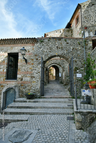 A narrow street in Quaglietta, a medieval village in the province of Salerno, Italy.