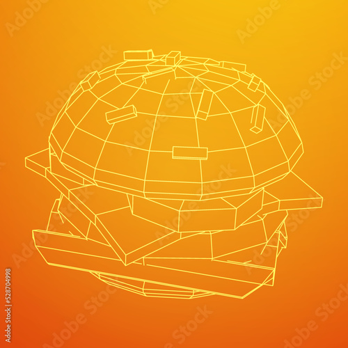 Hamburger or cheeseburger wireframe low poly mesh