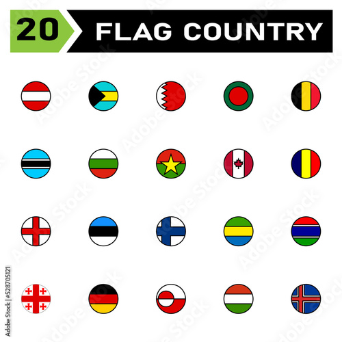 Flag country icon set include flag, country, austria, symbol, bahamas, bahrain, bangladesh, belgium, Botswana, bulgaria, burkina, canada, chad, england, estonia, finland, gabon, gambia, georgia