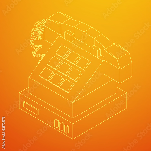 Old retro landline telephone. Wireframe vector