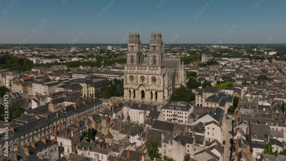 Summer day France. Aerial view Sainte-Croix Cathedral in Orleans, France, Europe, footage made in a sunny evening, on daylight, filmed in real time Summer day France. Aerial view Sainte-Croix Cathedral in Orleans, France, Europe, footage made in a sunny evening, on daylight, filmed in real time
