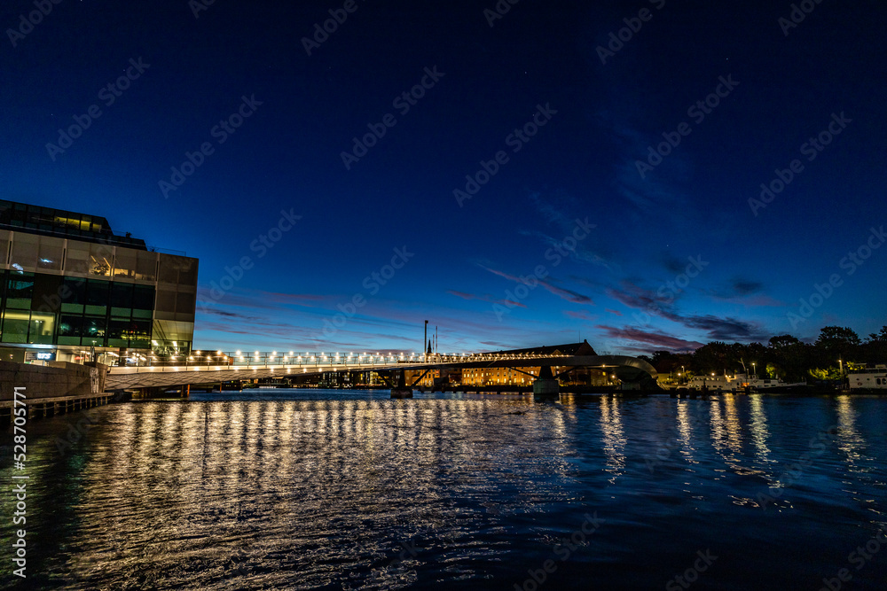 Copenhagen, Denmark,A pedestrian and cycle bridge downtown over a canal and called the Lille Langebro, or little Long Bridge. Copenhagen, Denmark,A pedestrian and cycle bridge downtown over a canal and called the Lille Langebro, or little Long Bridge.