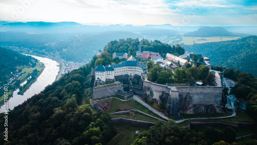 View of Königstein Fortress in Saxon Switzerland, National park Saxon Switzerland, Germany
