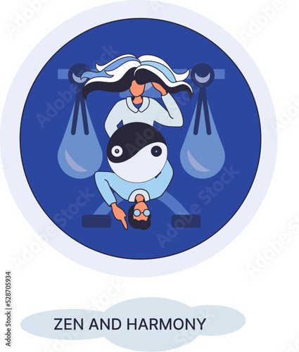 Zen and harmony metaphor, meditation practice. Balance, relaxation, mindfulness. Calm person relaxing. Yoga and spiritual practice, relax, recreation, healthy lifestyle. Japanese cult of mind and body