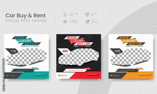 Creative luxury car social media branding set post. Modern and minimal vehicle promotional social media square layout web banner templates. Vol - 29