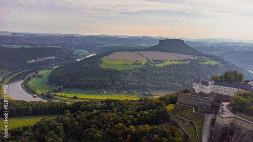 View of Königstein Fortress in Saxon Switzerland, National park Saxon Switzerland, Germany
