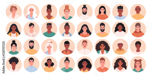 People avatar set. People of different age, races, appearance. Multicultural society. Social diversity of people in modern society. Hand drawn vector illustration