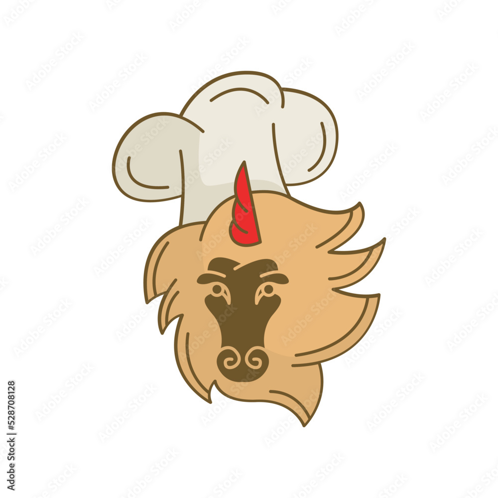 Obraz premium Unicorn with cooking hat vector design template. 