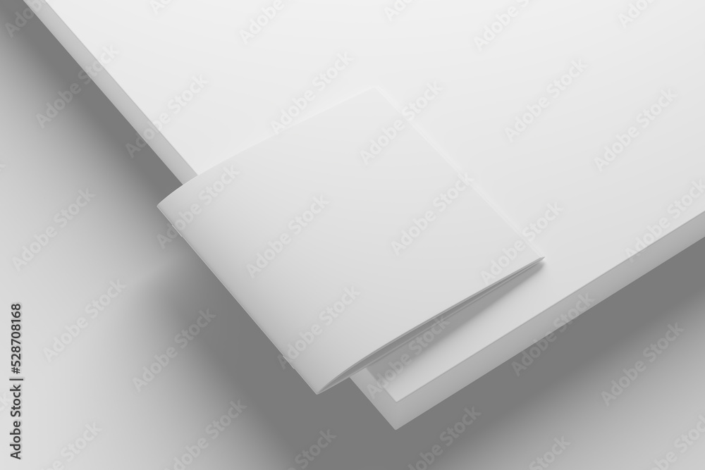 Square Brochure Magazine 3D Rendering White Blank Mockup
