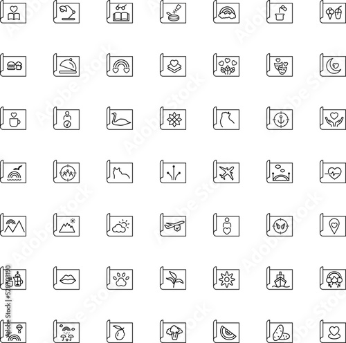 Art, picture, image concept. Simple monochrome isolated sign. Editable stroke. Vector line icon set of various signs on paper sheets
