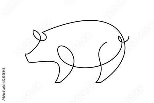 Pig in continuous line art drawing style. Abstract pig silhouette minimalist black linear design isolated on white background. Vector illustration photo