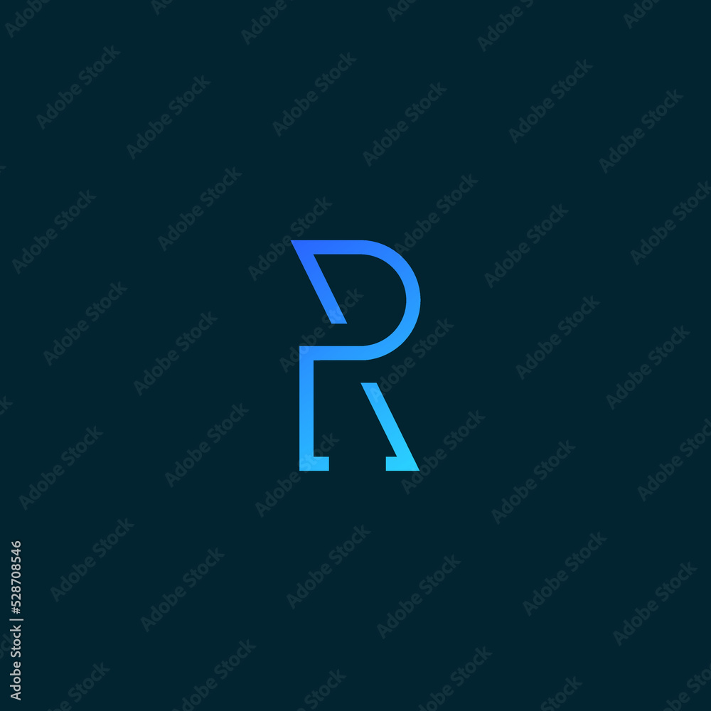 Modern and Futuristic Letter R Logo Design in Blue Gradient. Minimalist Letter R Logo with Line Style Modern and Futuristic Letter R Logo Design in Blue Gradient. Minimalist Letter R Logo with Line Style