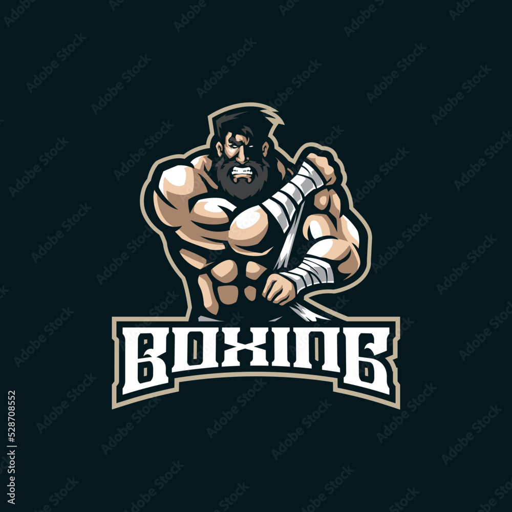 Kick boxing mascot logo design vector with modern illustration concept style for badge, emblem and t shirt printing. Angry boxing illustration for sport and esport team.