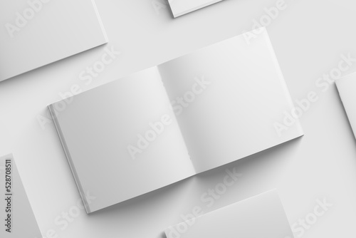 Square Brochure Magazine 3D Rendering White Blank Mockup