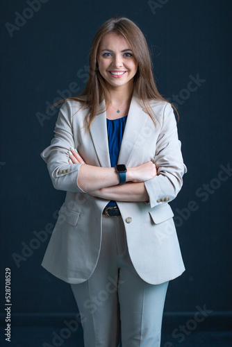 Business Woman on black background, Business woman emotions