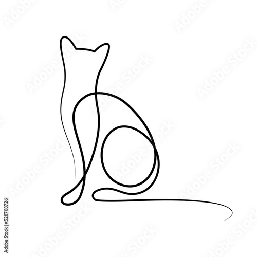 Cat silhouette in continuous line art drawing style. Abstract cat figure black linear design isolated on white background. Vector illustration