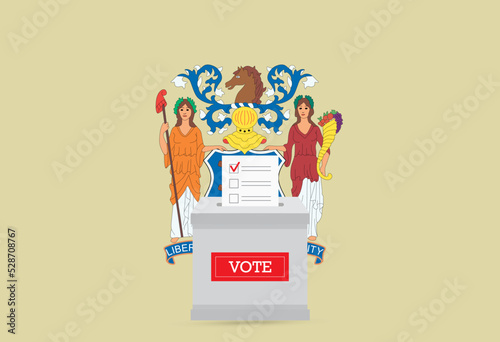 State flag and ballot box. Presidential elections in New Jersey state