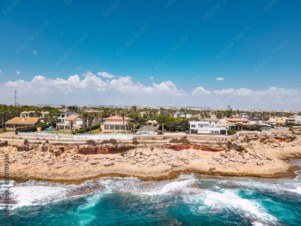 Fototapeta premium Summer card, turquoise sea and beach in Spain,Cabo Roig, Orihuela Costa