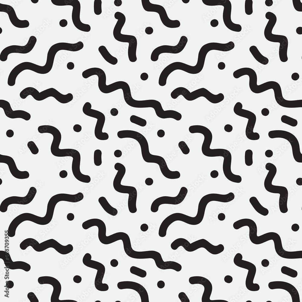 seamless abstract hand drawn pattern of curves and points