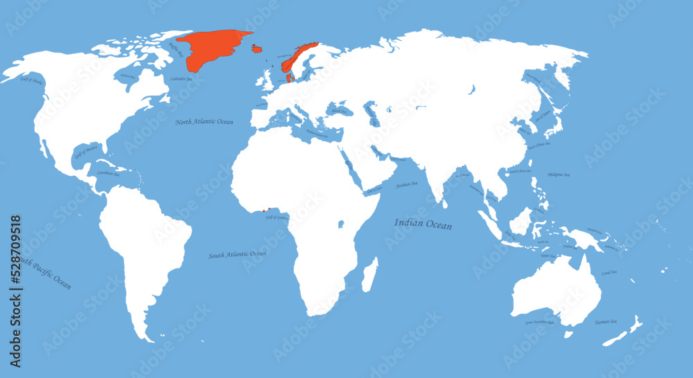 Map of danish overseas colonies , danish empire the largest borders detailed map with capital and the all world with all sea and ocean name