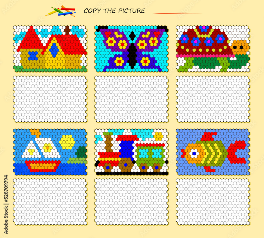 Set of educational pages for kids. Copy the picture. Coloring book ...