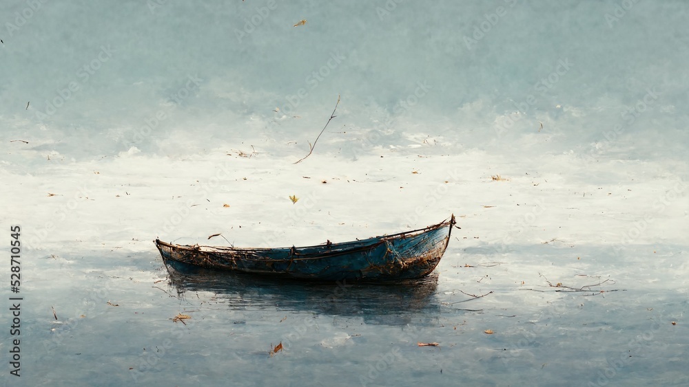 Fototapeta premium Small crashed boat resting on the shore