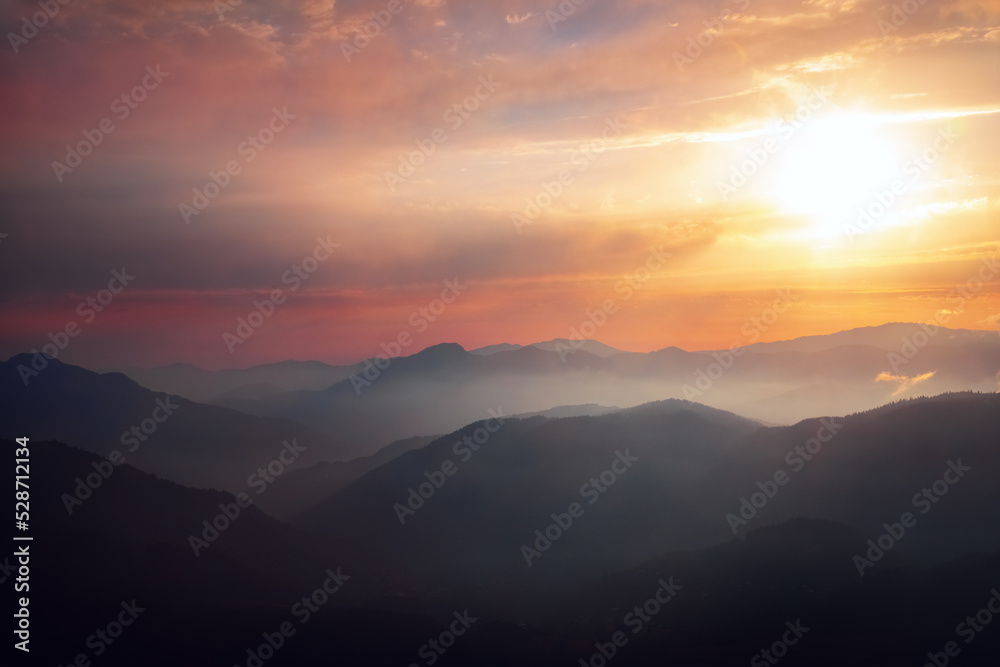 Sunset view of Caucasus mountains in Adjara, Georgia