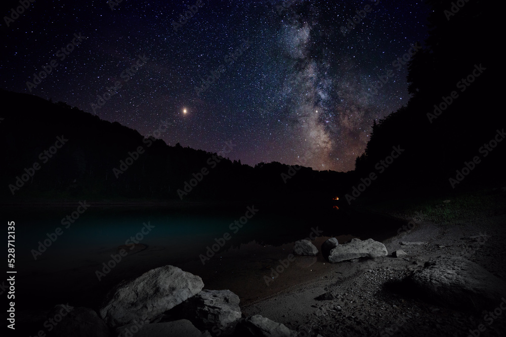 Milky Way over a mountain lake, Georgia
