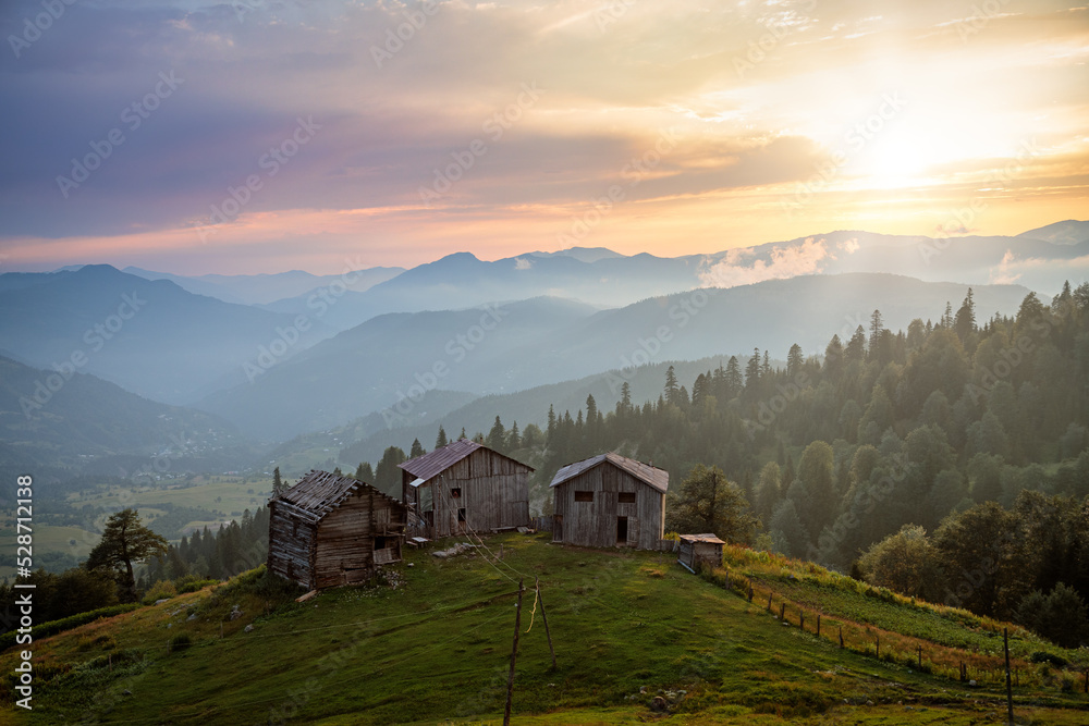 Rural mountain lanscape at sunset, Adjara, Georgia