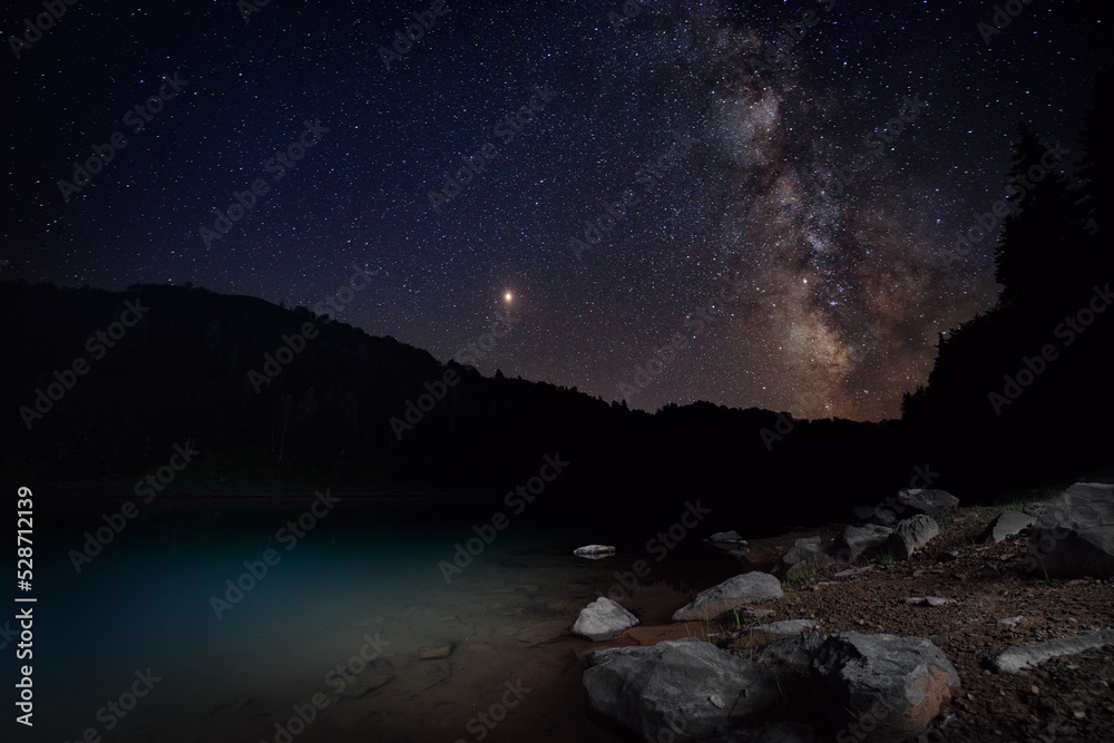 Milky Way over a mountain lake, Georgia