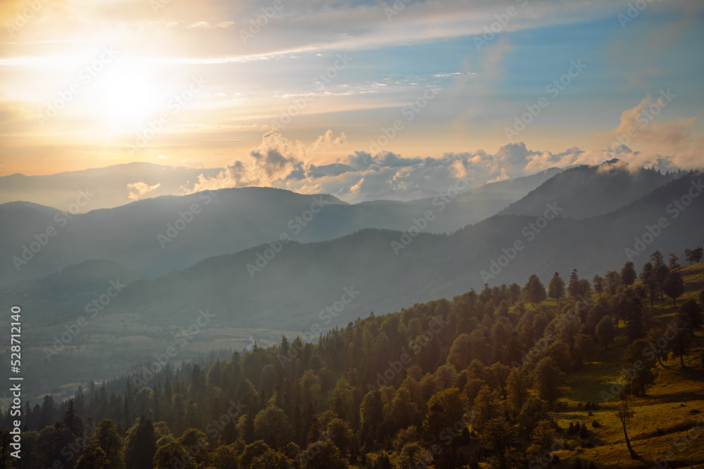 Sunset view of Caucasus mountains in Adjara, Georgia