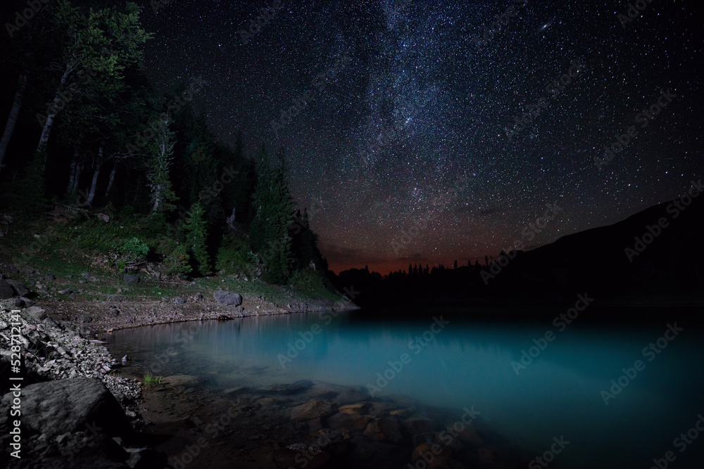 Milky Way over a mountain lake, Georgia