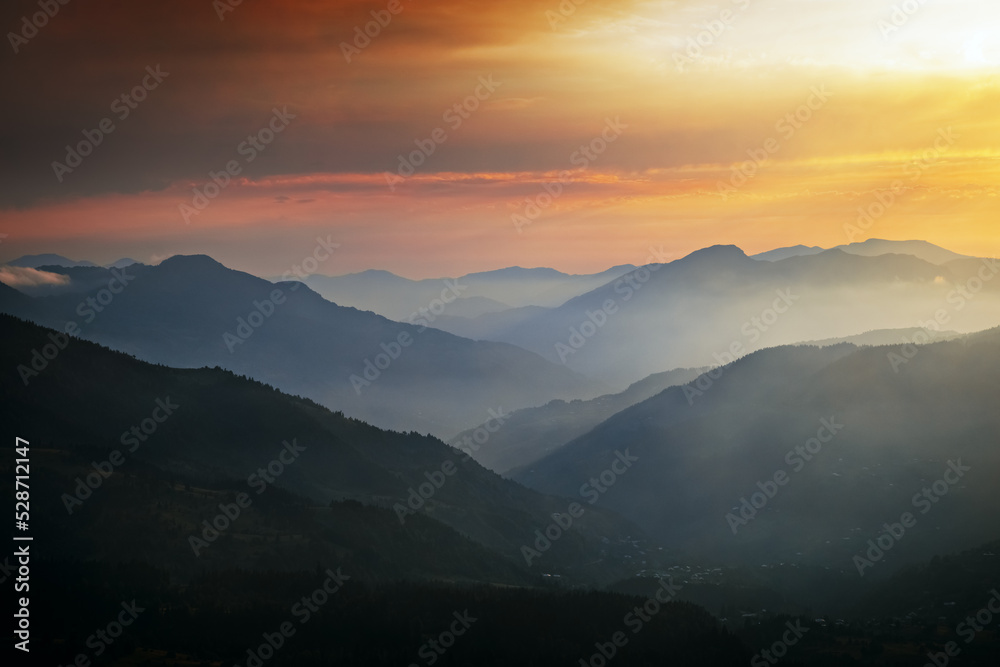 Sunset view of Caucasus mountains in Adjara, Georgia