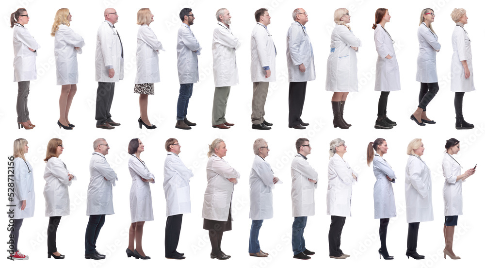 group of doctors in profile isolated on white