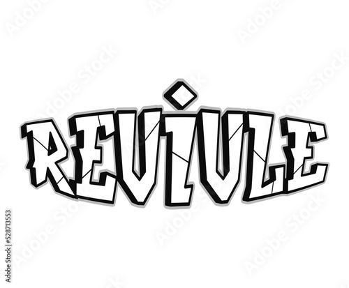 Revival word trippy psychedelic graffiti style letters.Vector hand drawn doodle cartoon logo revival illustration. Funny cool trippy letters, fashion, graffiti style print for t-shirt, poster concept