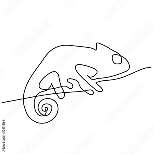 Drawing a continuous line. Chameleon on white isolated background