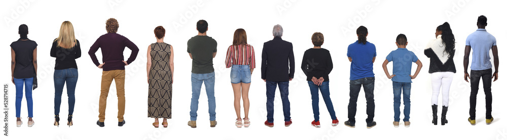 back view of large group o people on white background back view of large group o people on white background