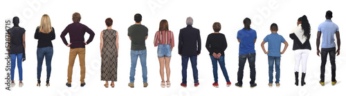 back view of large group o people on white background