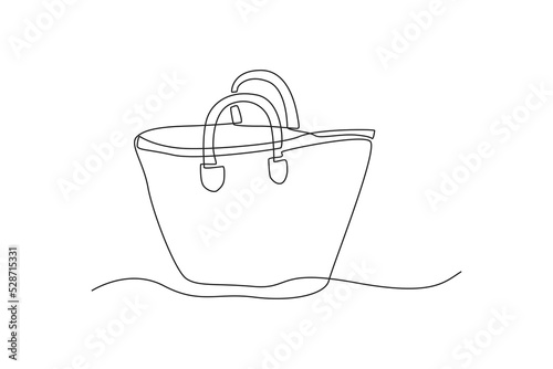 Single one line drawing non plastic basket to reduce waste plastic. Zero waste concept. Continuous line draw design graphic vector illustration.
