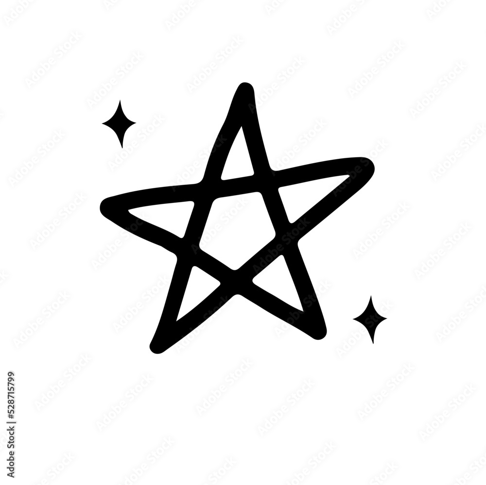 Line doodle black star isolated on white background Line doodle black star isolated on white background