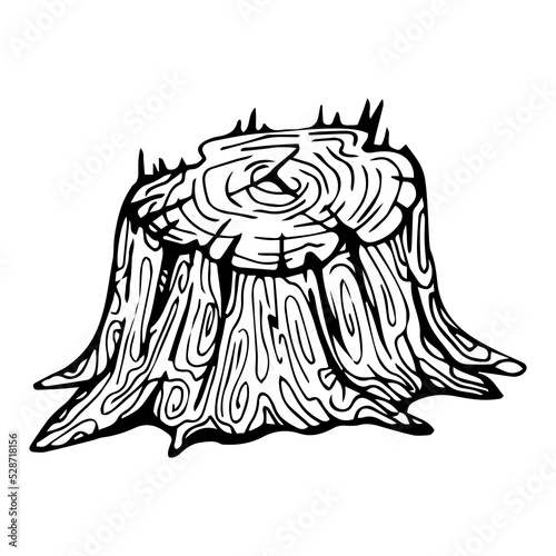 Stump black and white sketch engraving style isolate on white background